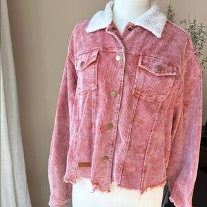 Simply Southern Pink Corduroy Jacket with Sherpa Collar